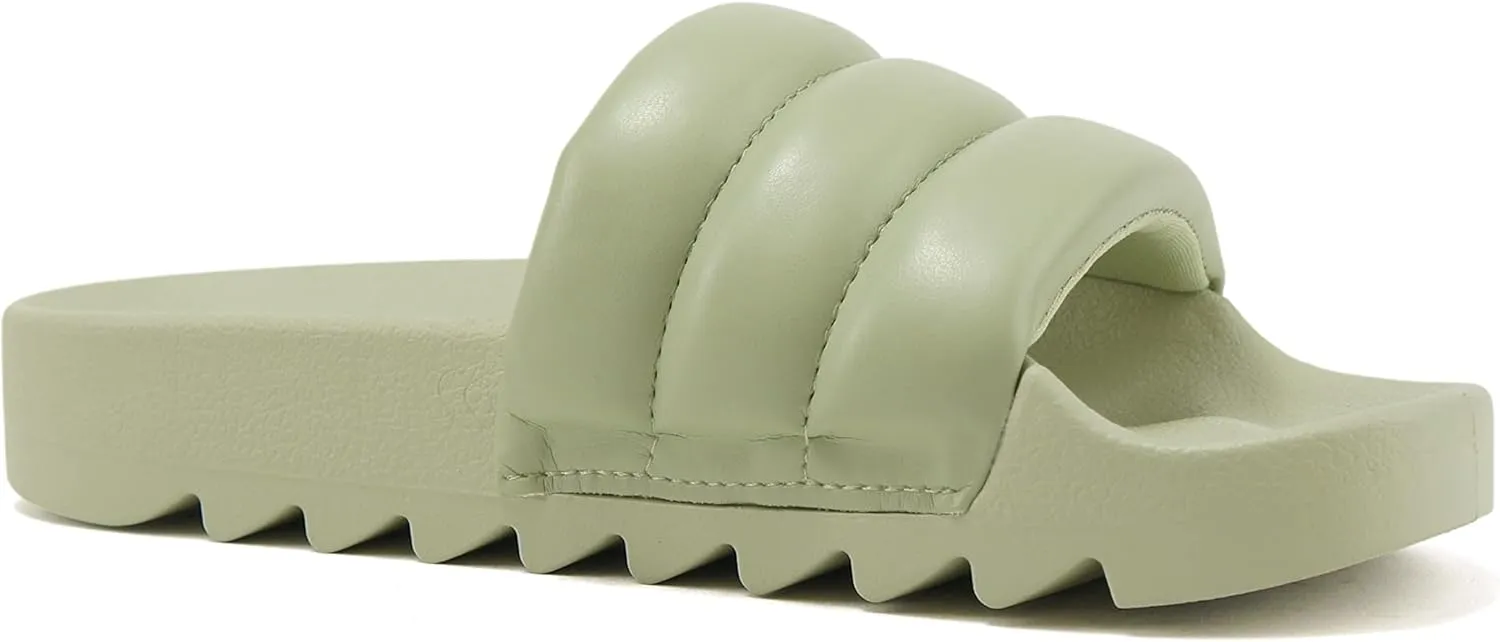 Soda BETWEEN ~ Women Flat Open Toe Single Plush Wide Strap With Fashion Footbed Slide Sandal