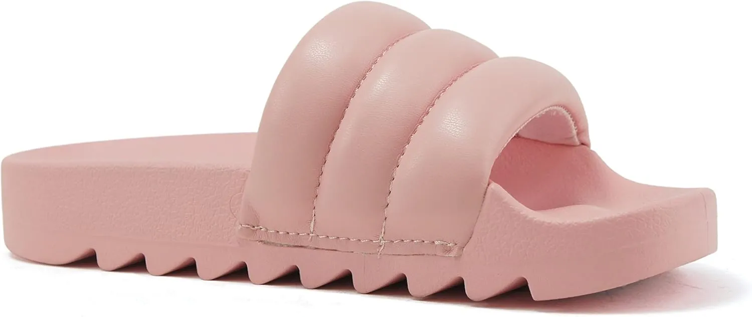 Soda BETWEEN ~ Women Flat Open Toe Single Plush Wide Strap With Fashion Footbed Slide Sandal