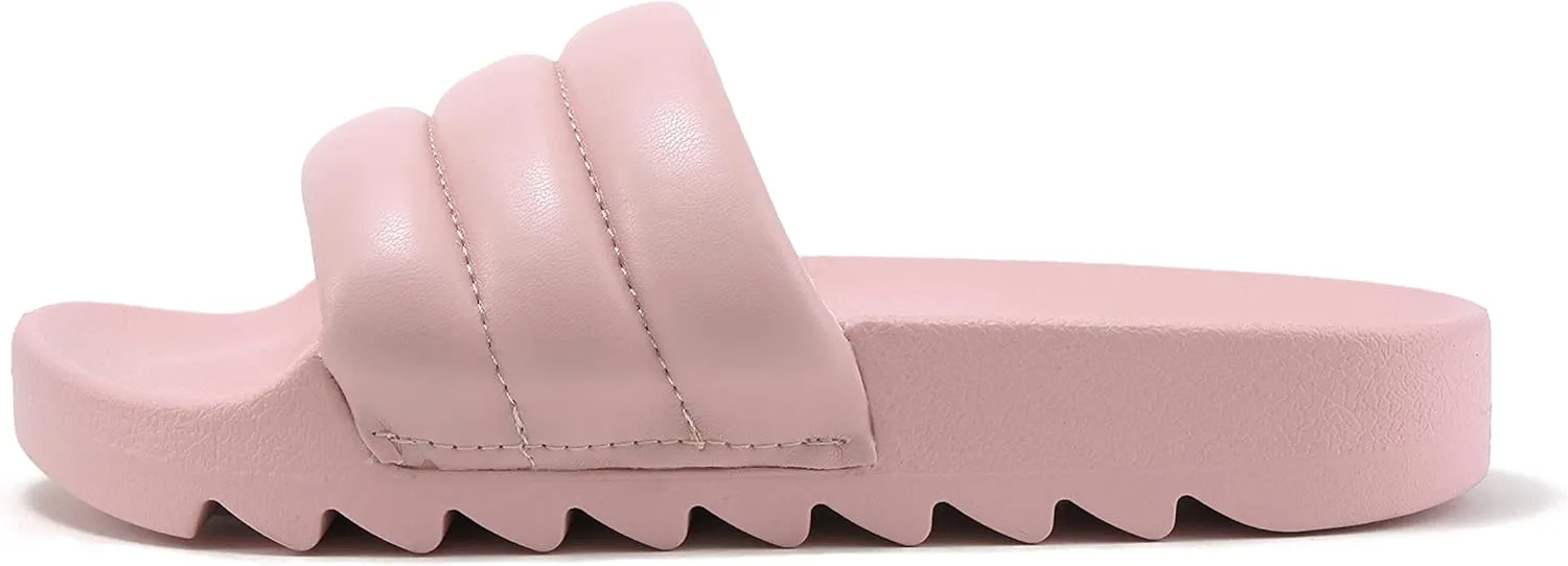 Soda BETWEEN ~ Women Flat Open Toe Single Plush Wide Strap With Fashion Footbed Slide Sandal
