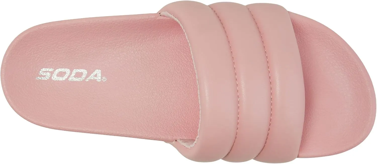 Soda BETWEEN ~ Women Flat Open Toe Single Plush Wide Strap With Fashion Footbed Slide Sandal