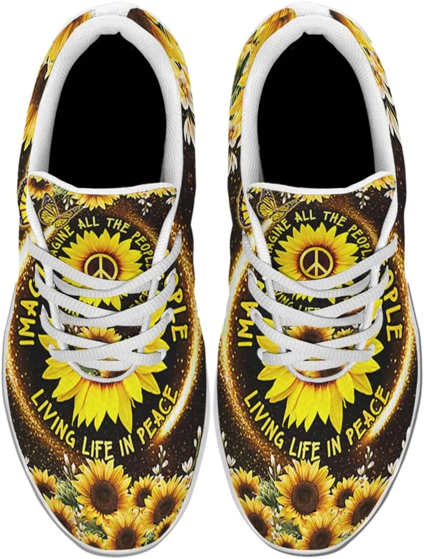 Sonzj-II Peace Hippie Printed Men Women Running Walking Shoes Lightweight Breathable Fashion Sneakers