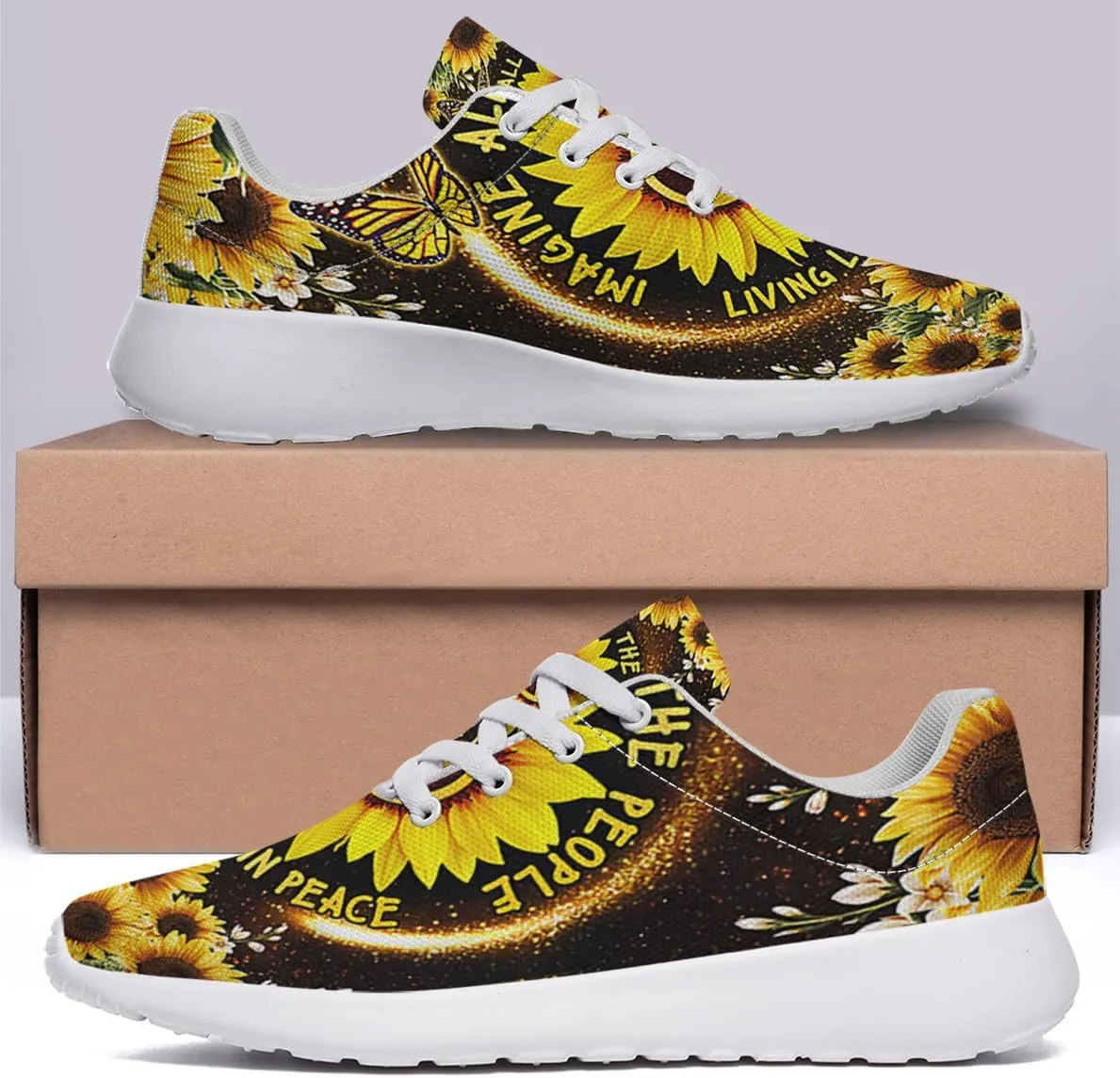 Sonzj-II Peace Hippie Printed Men Women Running Walking Shoes Lightweight Breathable Fashion Sneakers
