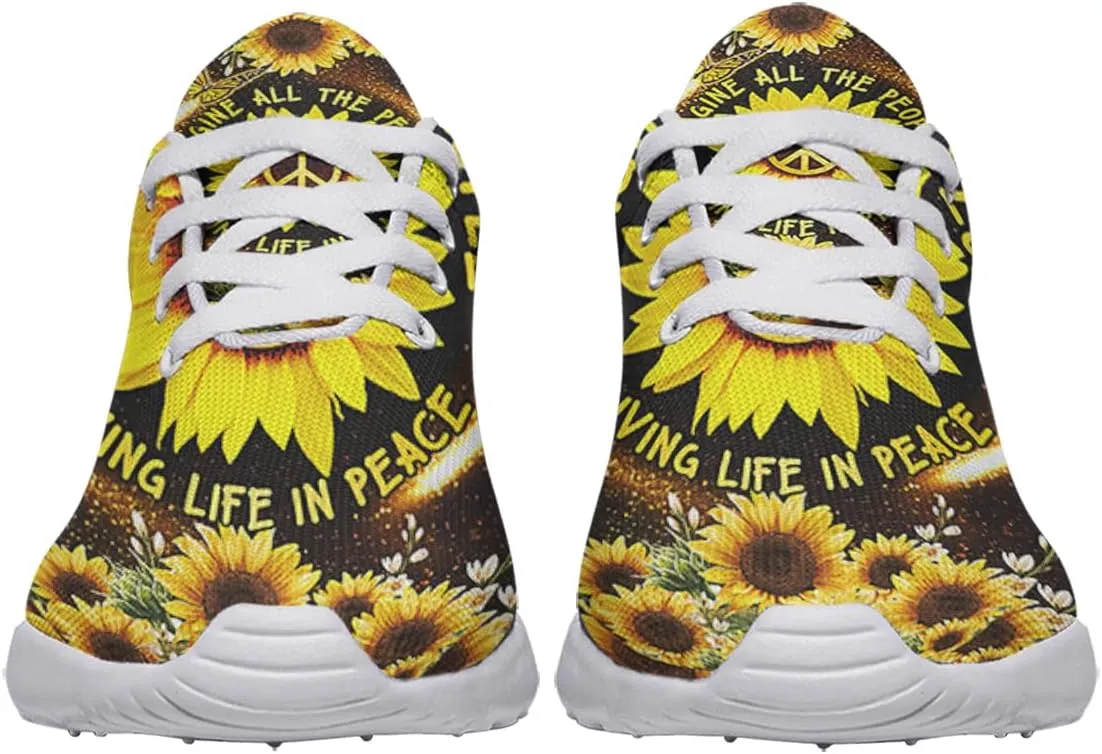 Sonzj-II Peace Hippie Printed Men Women Running Walking Shoes Lightweight Breathable Fashion Sneakers