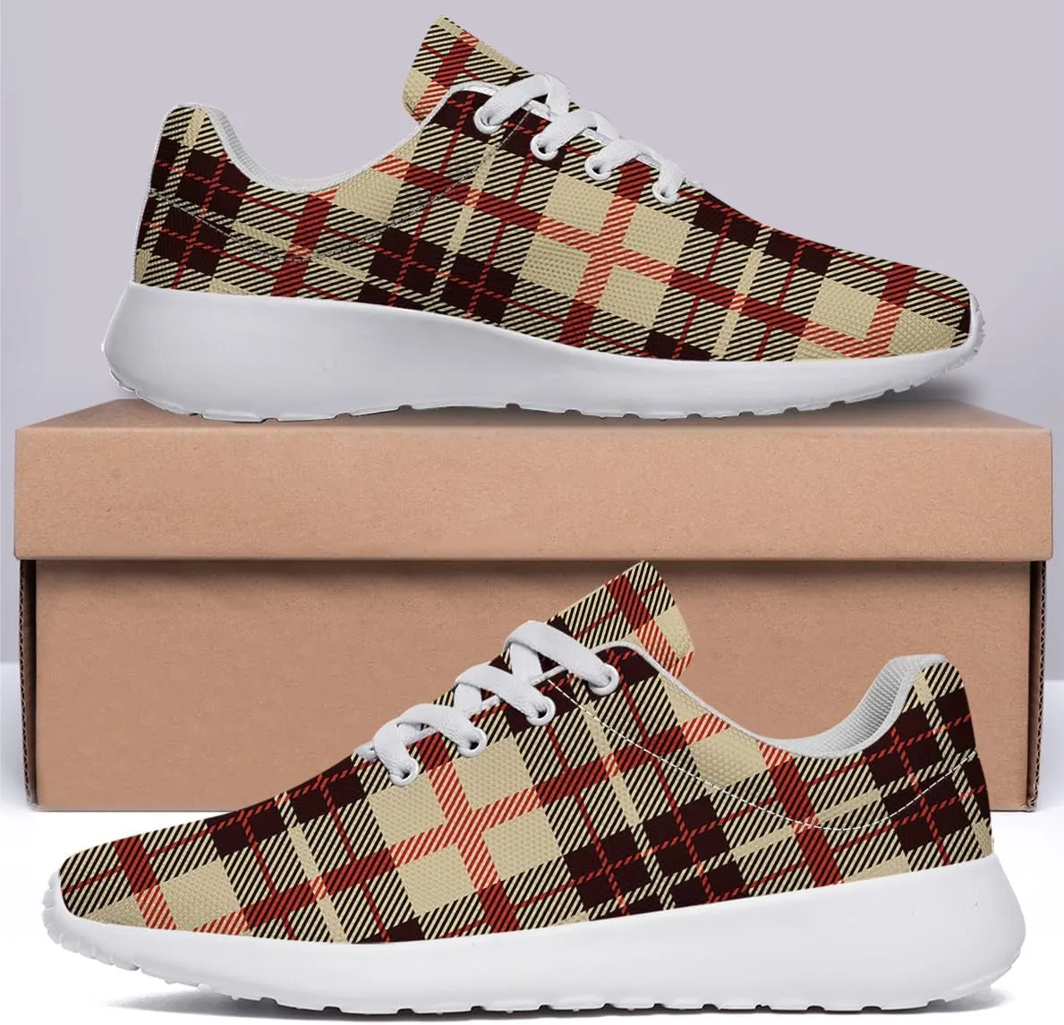 Sonzj-II Plaid Shoes for Women Fashion Ultra Lightweight Running Sneakers Men Buffalo Plaid Sneakers