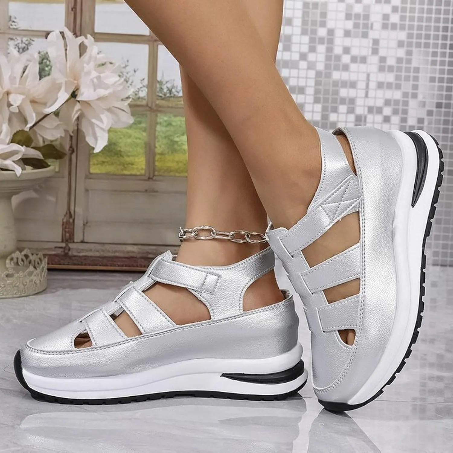 Sports Sandals for Women 2025 Breathable Hollow Out Wedge Shoes Closed Toe Comfortable Sneakers Casual Adjustable Strap Walking Shoes