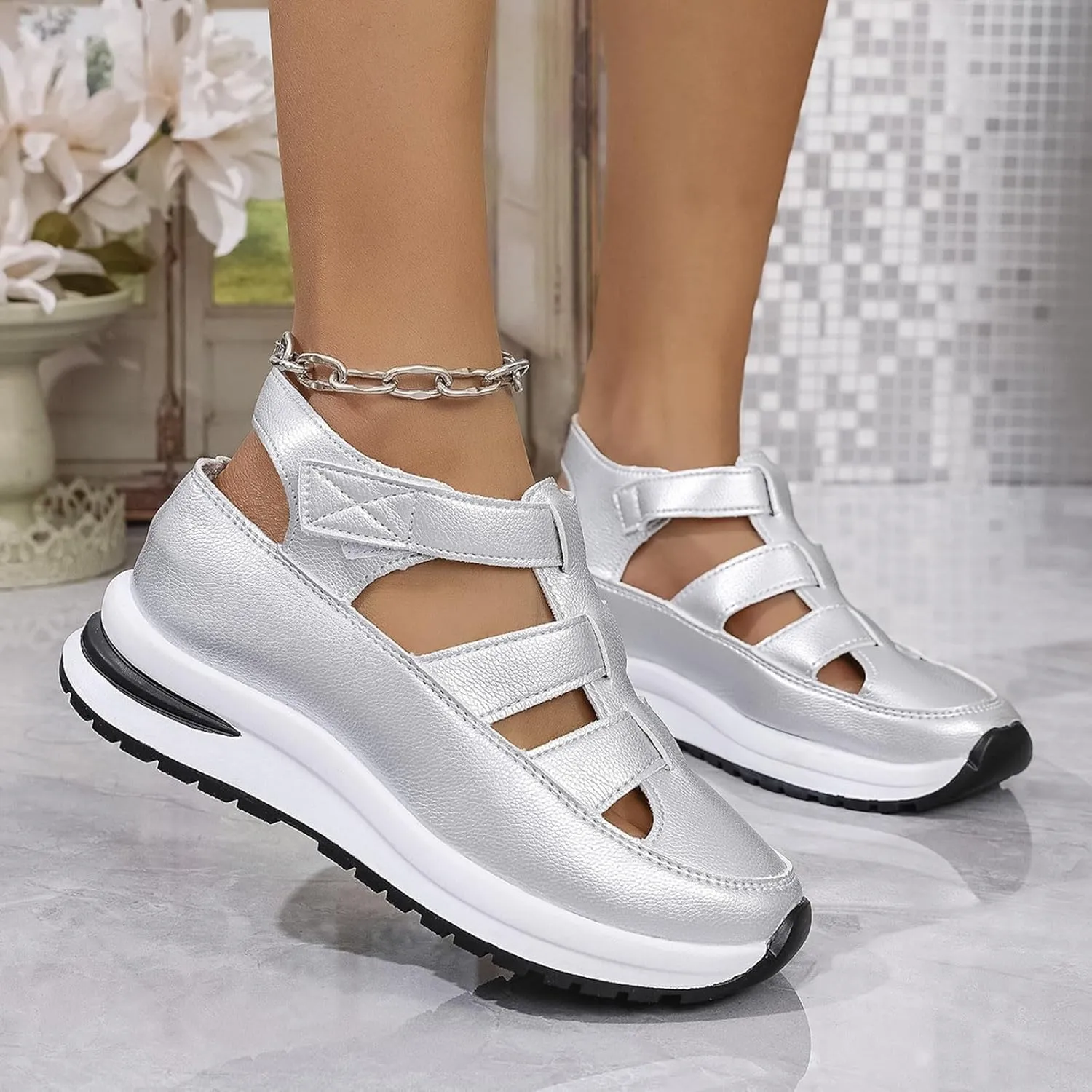 Sports Sandals for Women 2025 Breathable Hollow Out Wedge Shoes Closed Toe Comfortable Sneakers Casual Adjustable Strap Walking Shoes