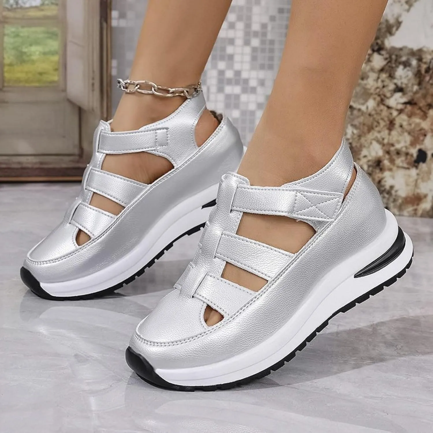 Sports Sandals for Women 2025 Breathable Hollow Out Wedge Shoes Closed Toe Comfortable Sneakers Casual Adjustable Strap Walking Shoes