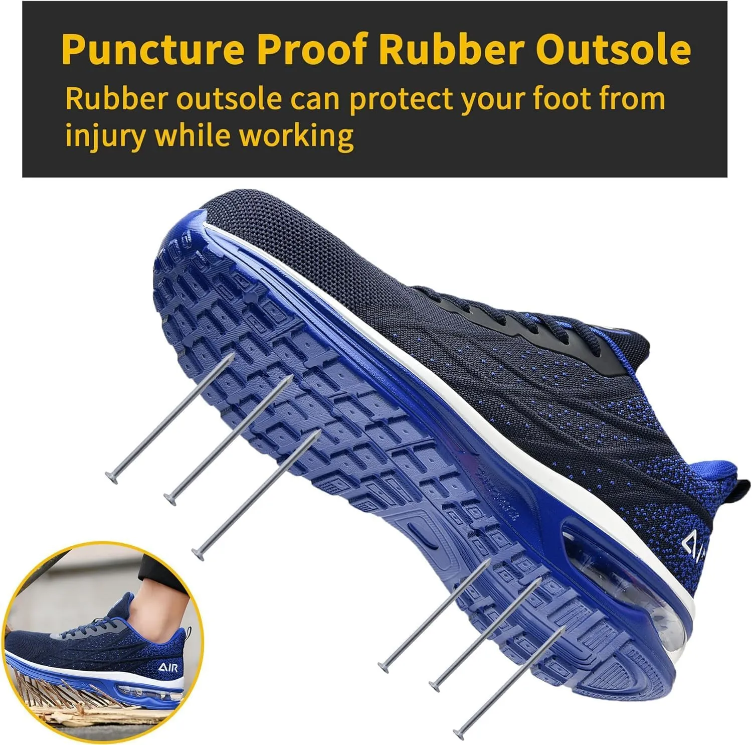 Steel Toe Shoes for Men No Slip Work Boots Mens Steel Toe Shoe Safety Sneakers Puncture Proof Tennis Lightweight Comfortable Air Cushion Construction Footwear US 7.5-13