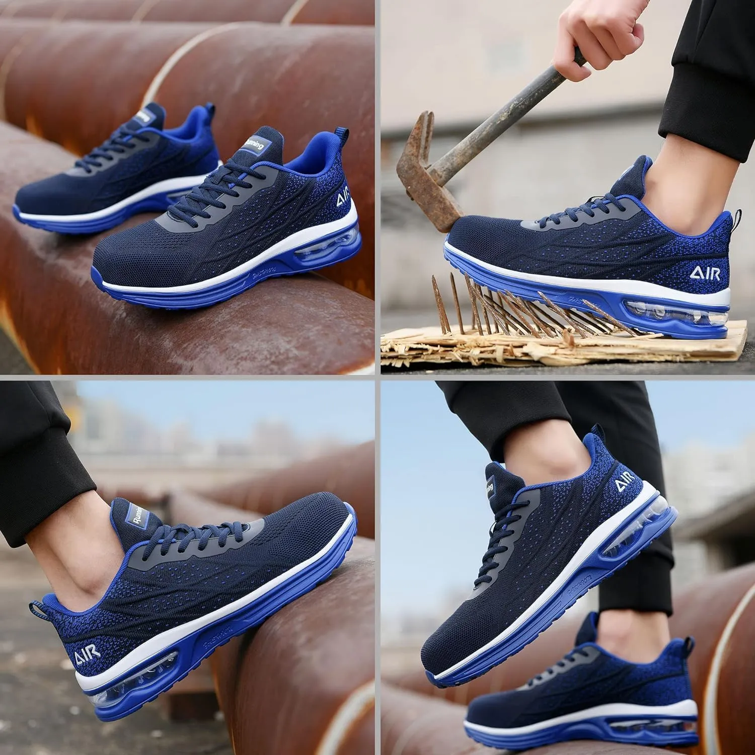 Steel Toe Shoes for Men No Slip Work Boots Mens Steel Toe Shoe Safety Sneakers Puncture Proof Tennis Lightweight Comfortable Air Cushion Construction Footwear US 7.5-13
