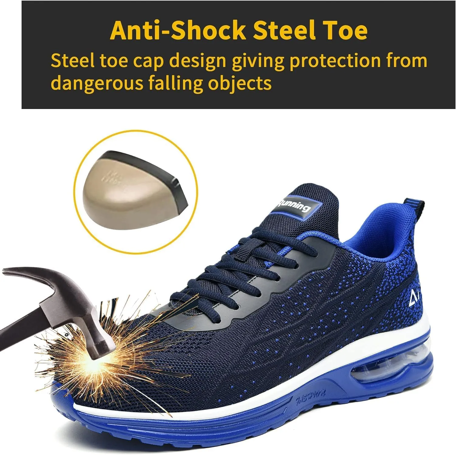 Steel Toe Shoes for Men No Slip Work Boots Mens Steel Toe Shoe Safety Sneakers Puncture Proof Tennis Lightweight Comfortable Air Cushion Construction Footwear US 7.5-13