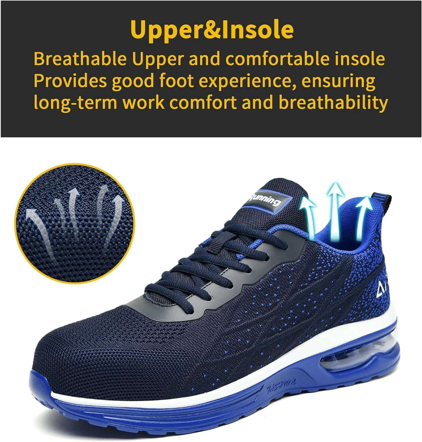 Steel Toe Shoes for Men No Slip Work Boots Mens Steel Toe Shoe Safety Sneakers Puncture Proof Tennis Lightweight Comfortable Air Cushion Construction Footwear US 7.5-13