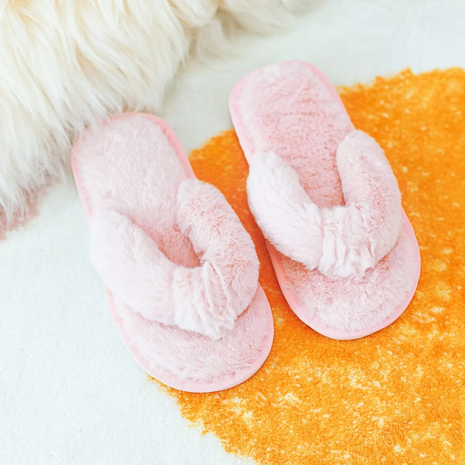 techcity Boys Girls Fuzzy Flip Flop Slippers Kids Cute Soft Comfy Open Toe Fluffy Slip On Thong Flat Sandals House Home Fur Slides Indoor Outdoor