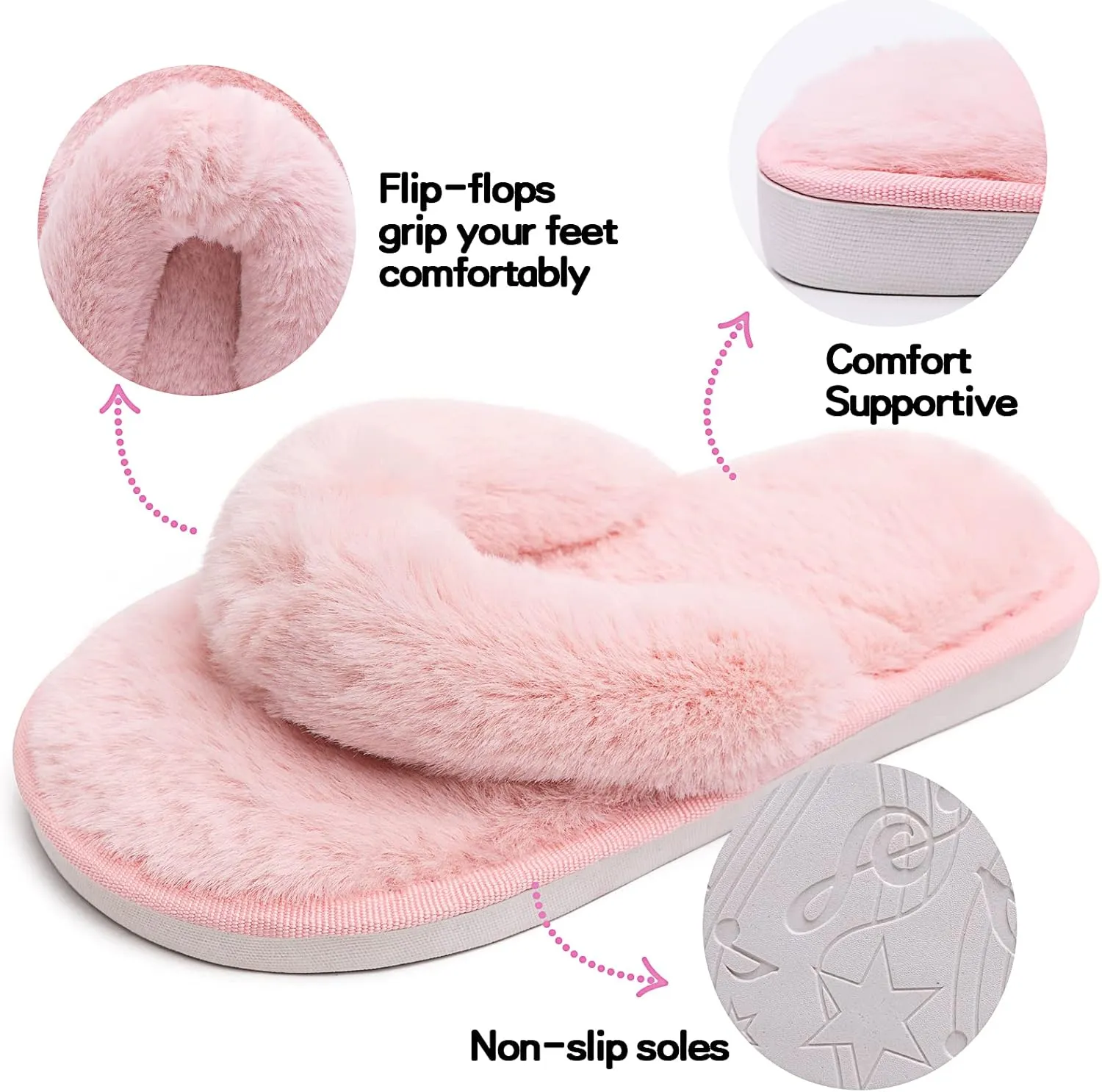 techcity Boys Girls Fuzzy Flip Flop Slippers Kids Cute Soft Comfy Open Toe Fluffy Slip On Thong Flat Sandals House Home Fur Slides Indoor Outdoor