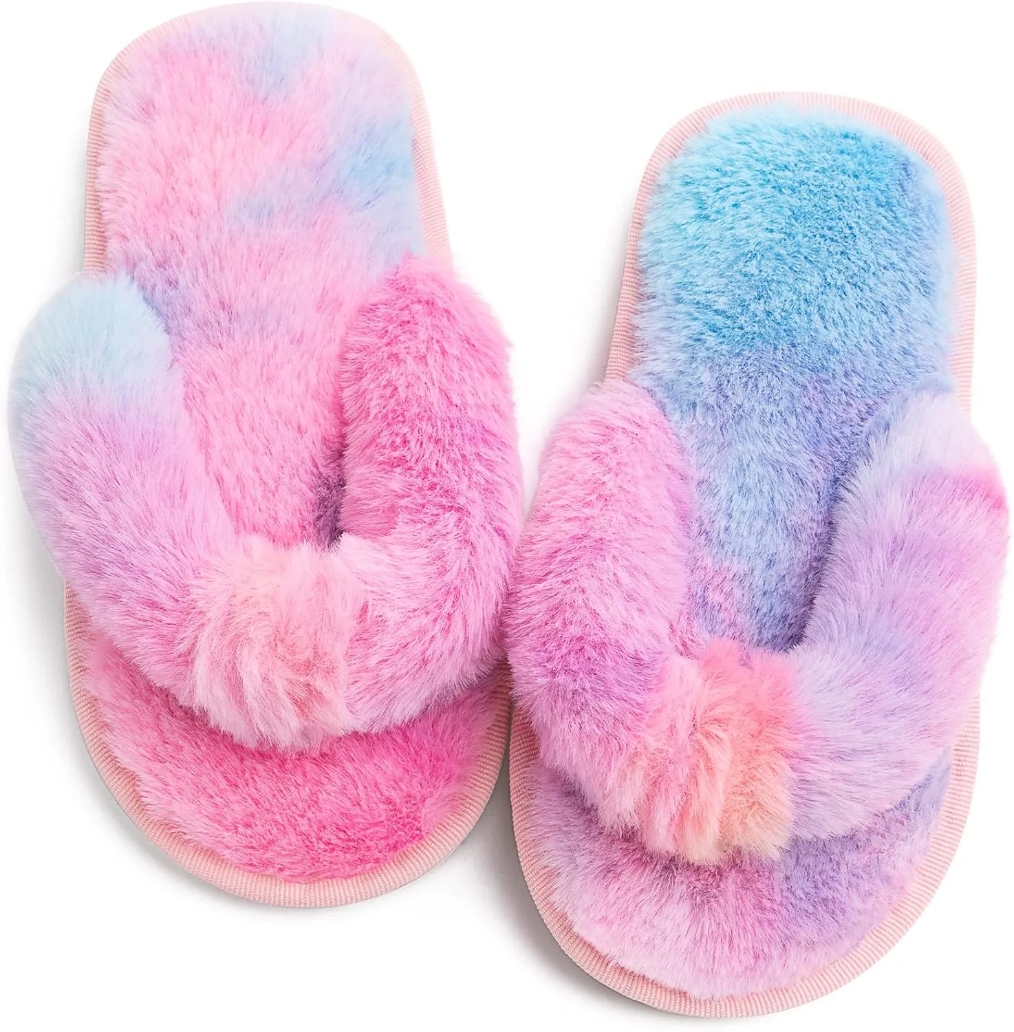 techcity Boys Girls Fuzzy Flip Flop Slippers Kids Cute Soft Comfy Open Toe Fluffy Slip On Thong Flat Sandals House Home Fur Slides Indoor Outdoor