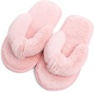 techcity Boys Girls Fuzzy Flip Flop Slippers Kids Cute Soft Comfy Open Toe Fluffy Slip On Thong Flat Sandals House Home Fur Slides Indoor Outdoor