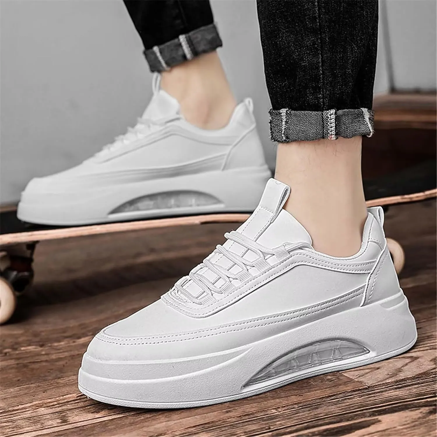 TERBOFIN Men's White Sneakers Low Top Casual Walking Shoes Fashion Sneakers Flats Skate Shoes for Travel Gym Work