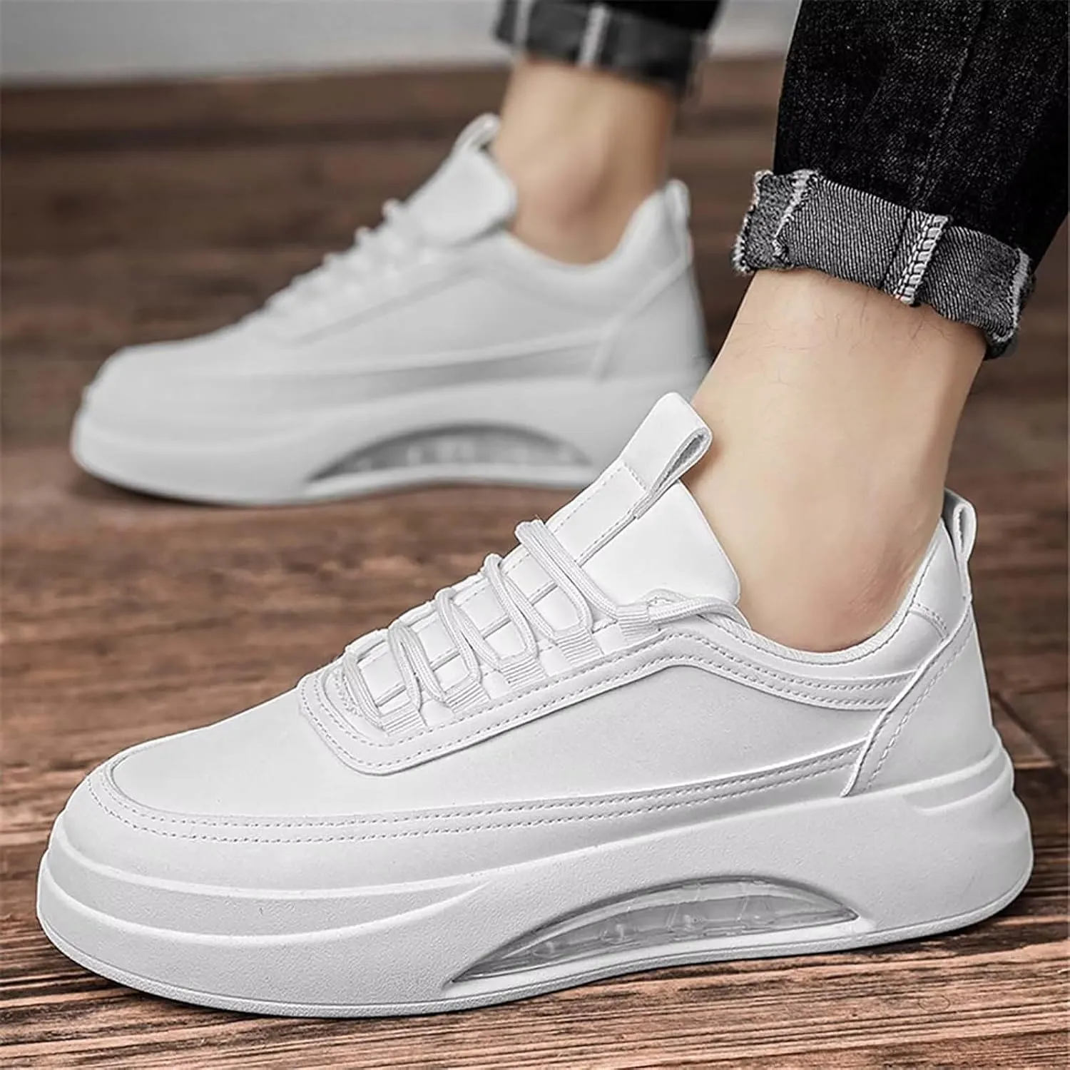TERBOFIN Men's White Sneakers Low Top Casual Walking Shoes Fashion Sneakers Flats Skate Shoes for Travel Gym Work