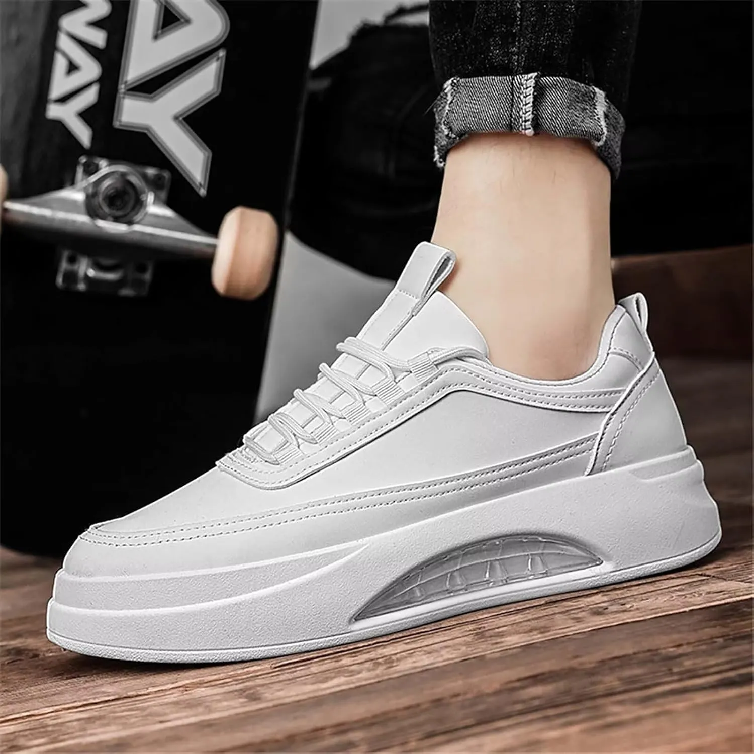 TERBOFIN Men's White Sneakers Low Top Casual Walking Shoes Fashion Sneakers Flats Skate Shoes for Travel Gym Work