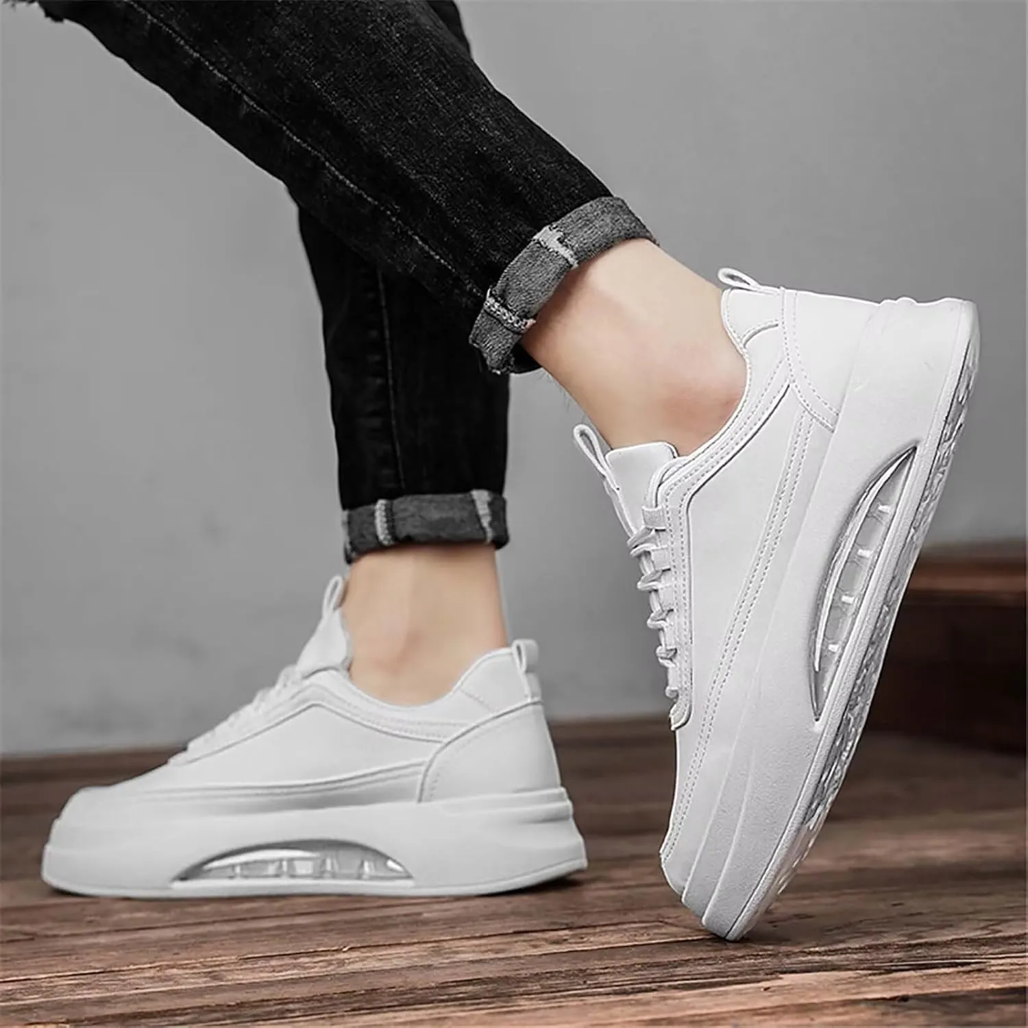 TERBOFIN Men's White Sneakers Low Top Casual Walking Shoes Fashion Sneakers Flats Skate Shoes for Travel Gym Work