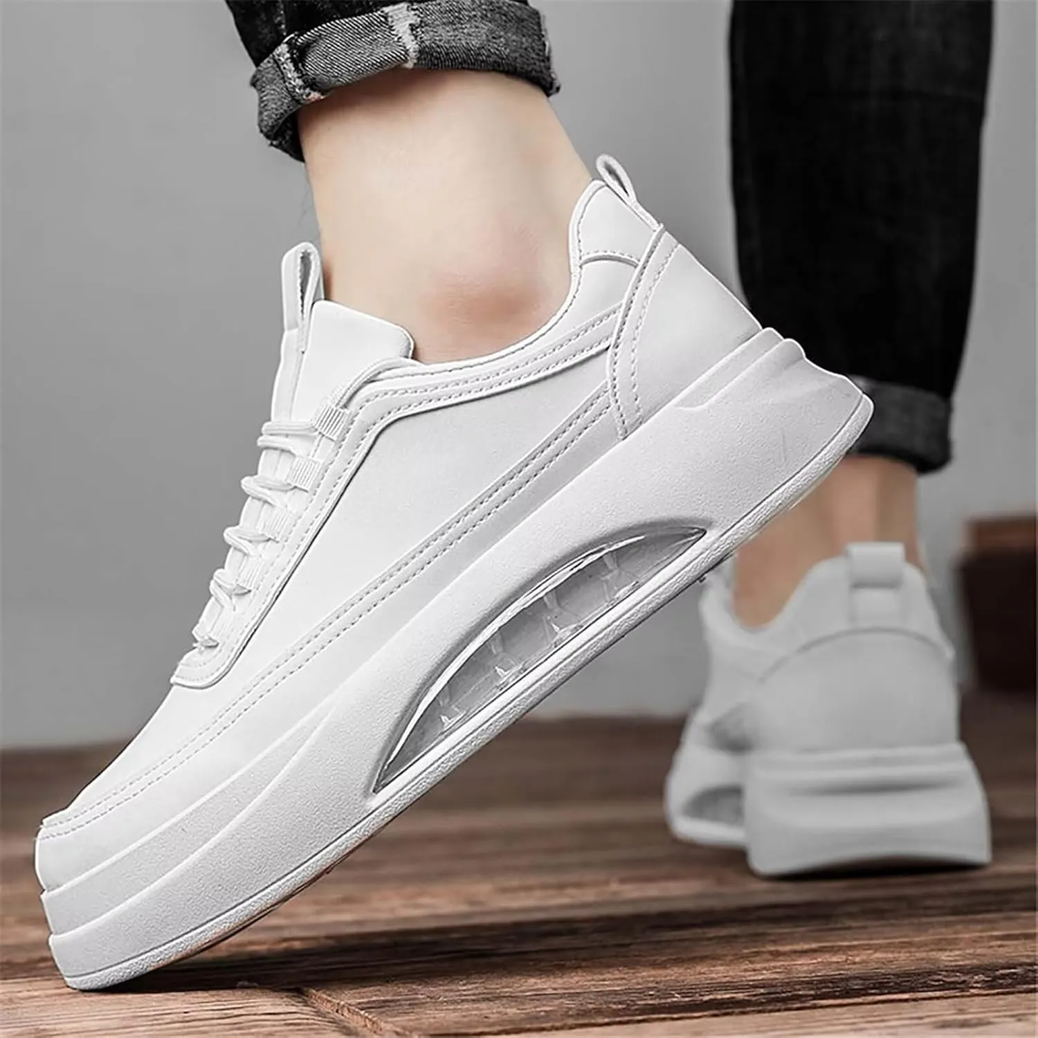 TERBOFIN Men's White Sneakers Low Top Casual Walking Shoes Fashion Sneakers Flats Skate Shoes for Travel Gym Work