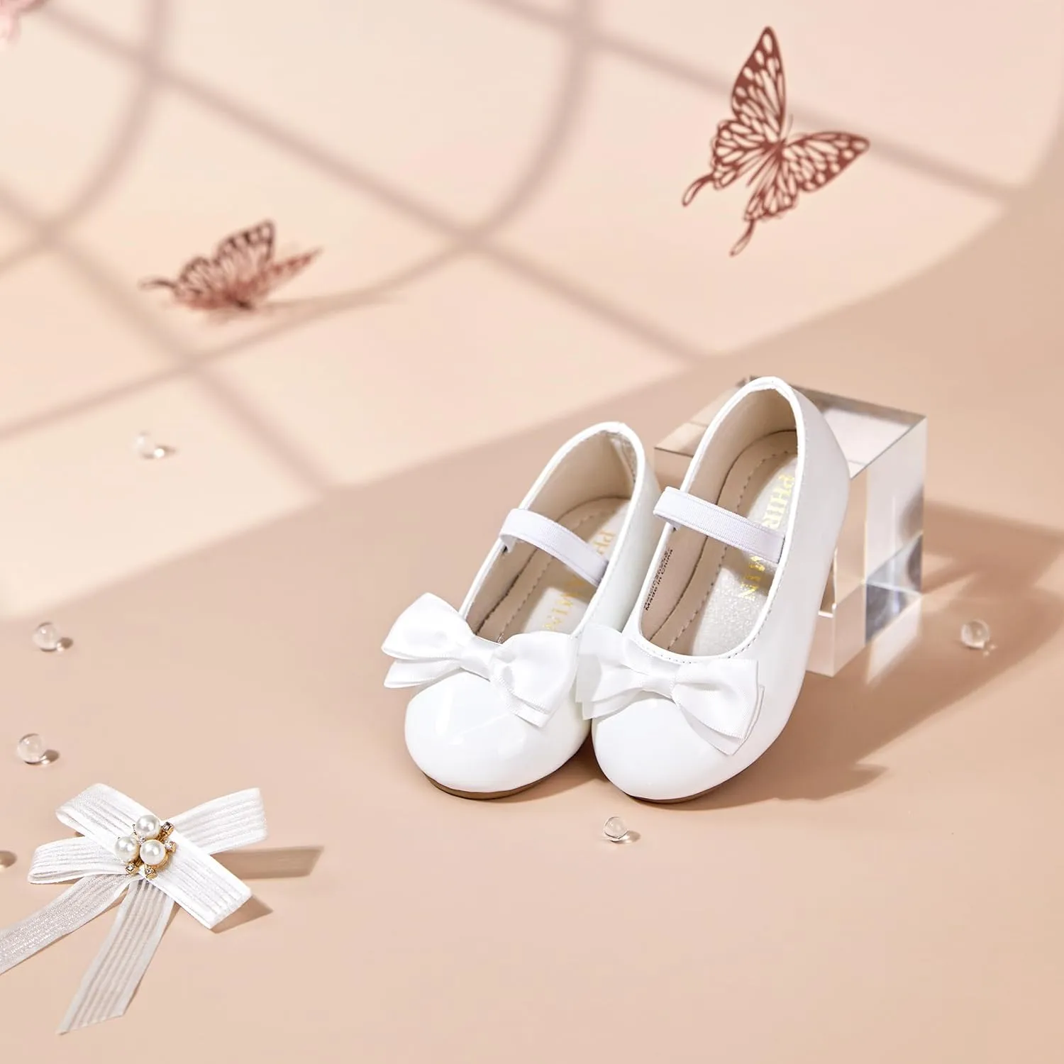 Toddler Flower Girl Dress Shoes - Little Girl Ballet Flats Bow Wedding Party