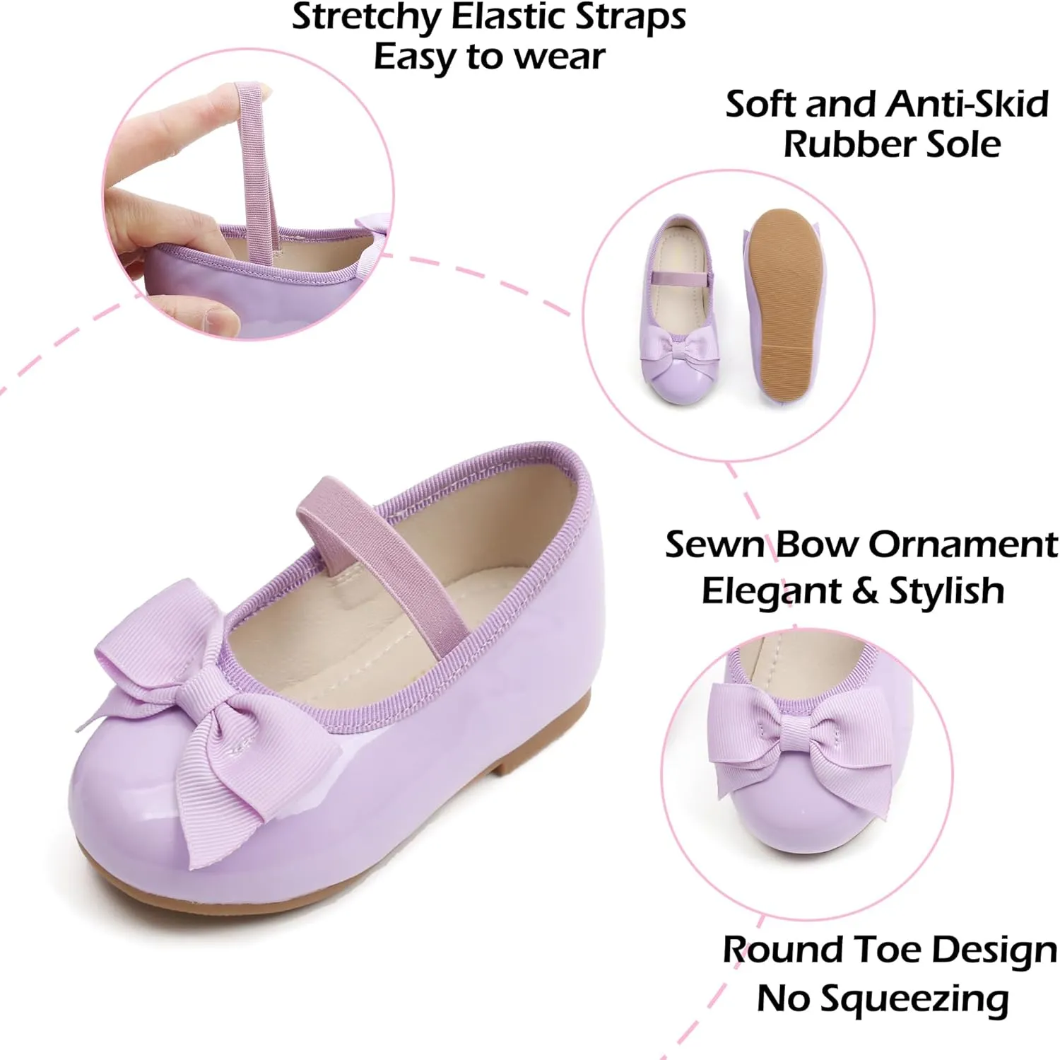 Toddler Flower Girl Dress Shoes - Little Girl Ballet Flats Bow Wedding Party