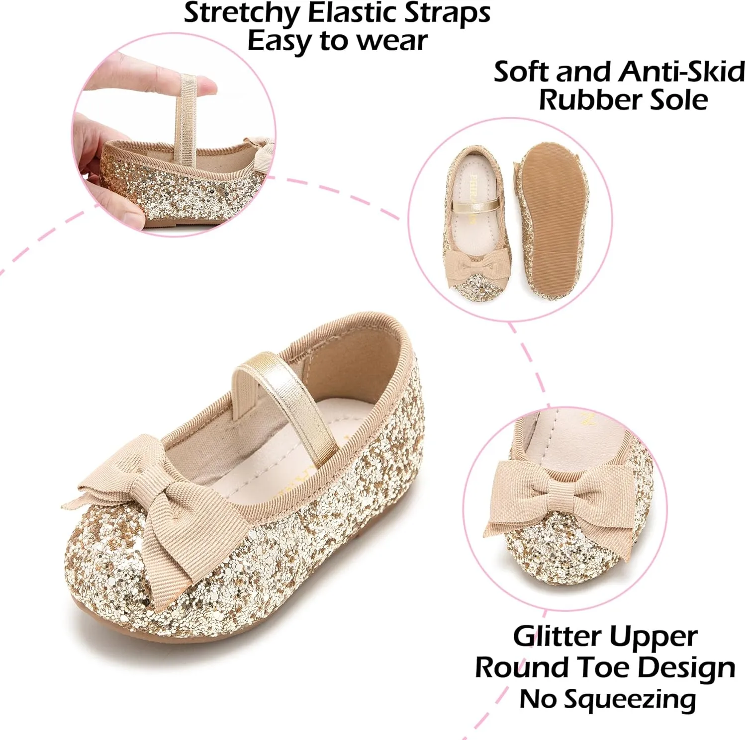 Toddler Flower Girl Dress Shoes - Little Girl Ballet Flats Bow Wedding Party