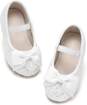Toddler Flower Girl Dress Shoes - Little Girl Ballet Flats Bow Wedding Party