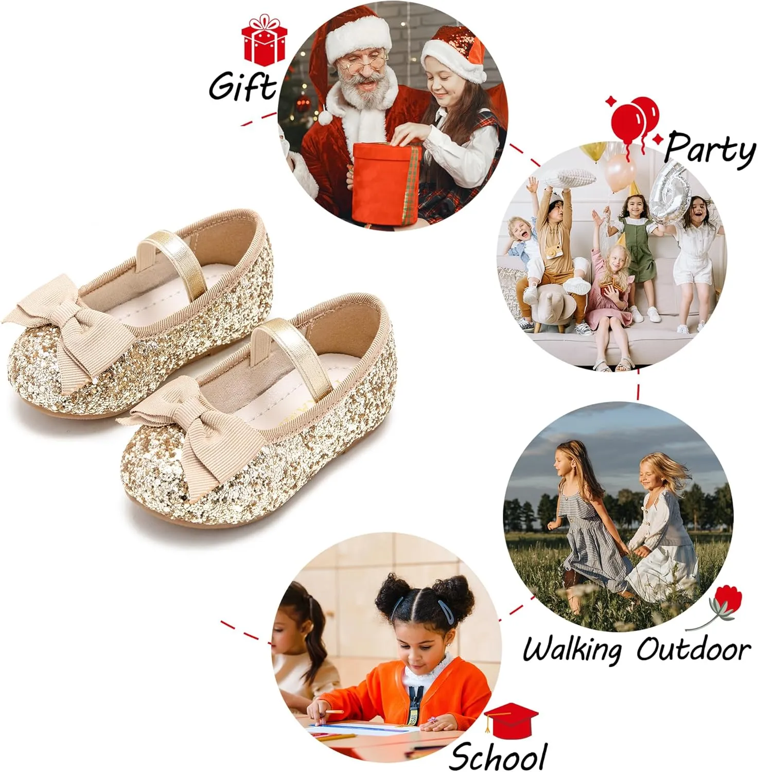 Toddler Flower Girl Dress Shoes - Little Girl Ballet Flats Bow Wedding Party