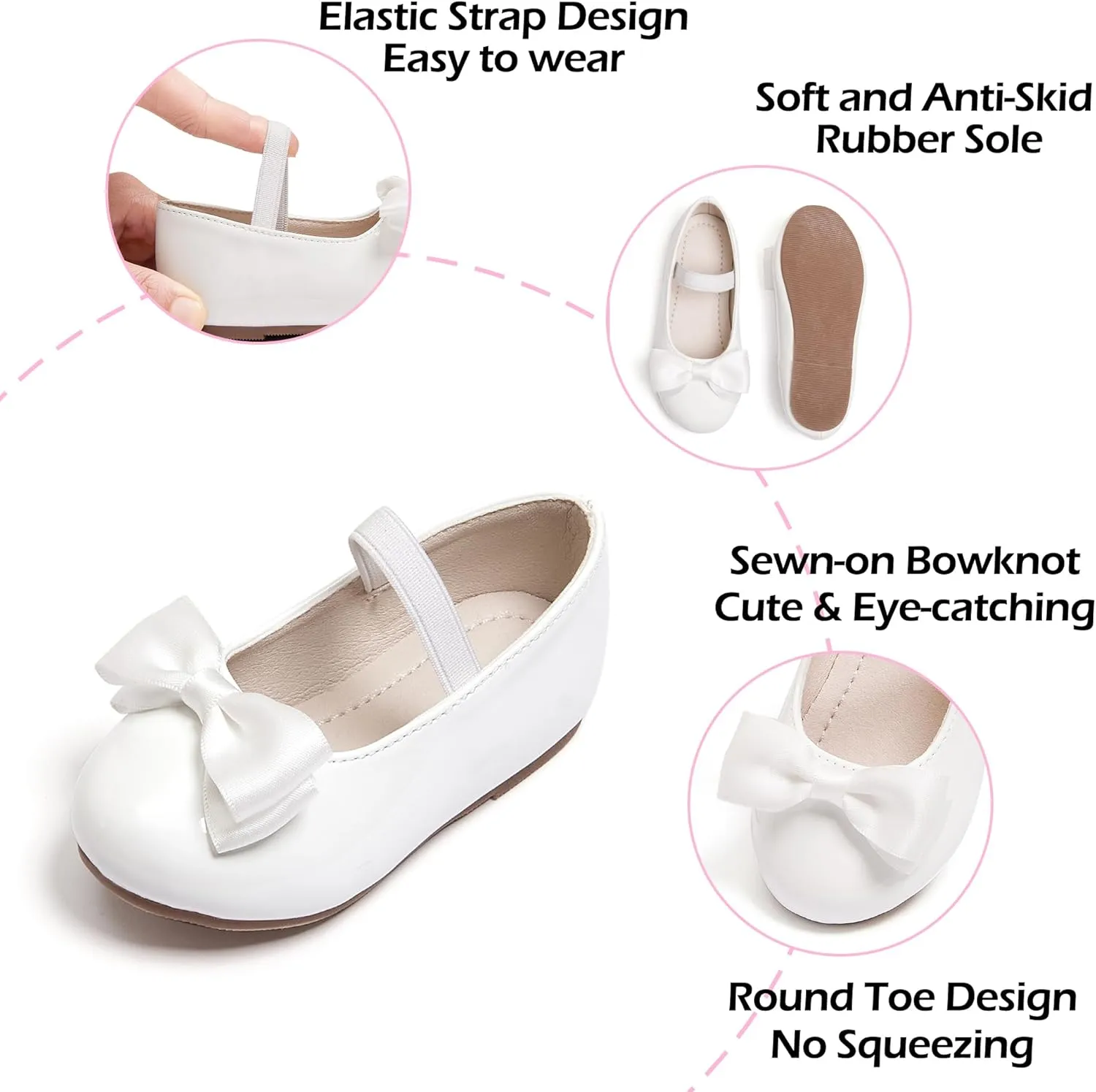 Toddler Flower Girl Dress Shoes - Little Girl Ballet Flats Bow Wedding Party