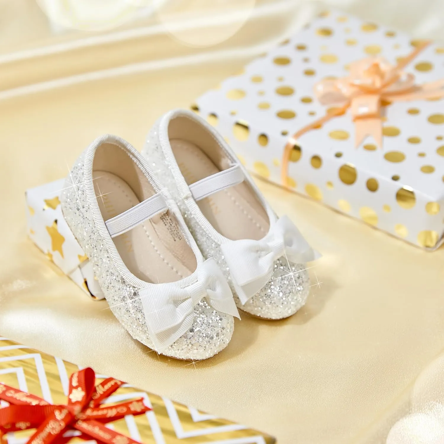 Toddler Flower Girl Dress Shoes - Little Girl Ballet Flats Bow Wedding Party