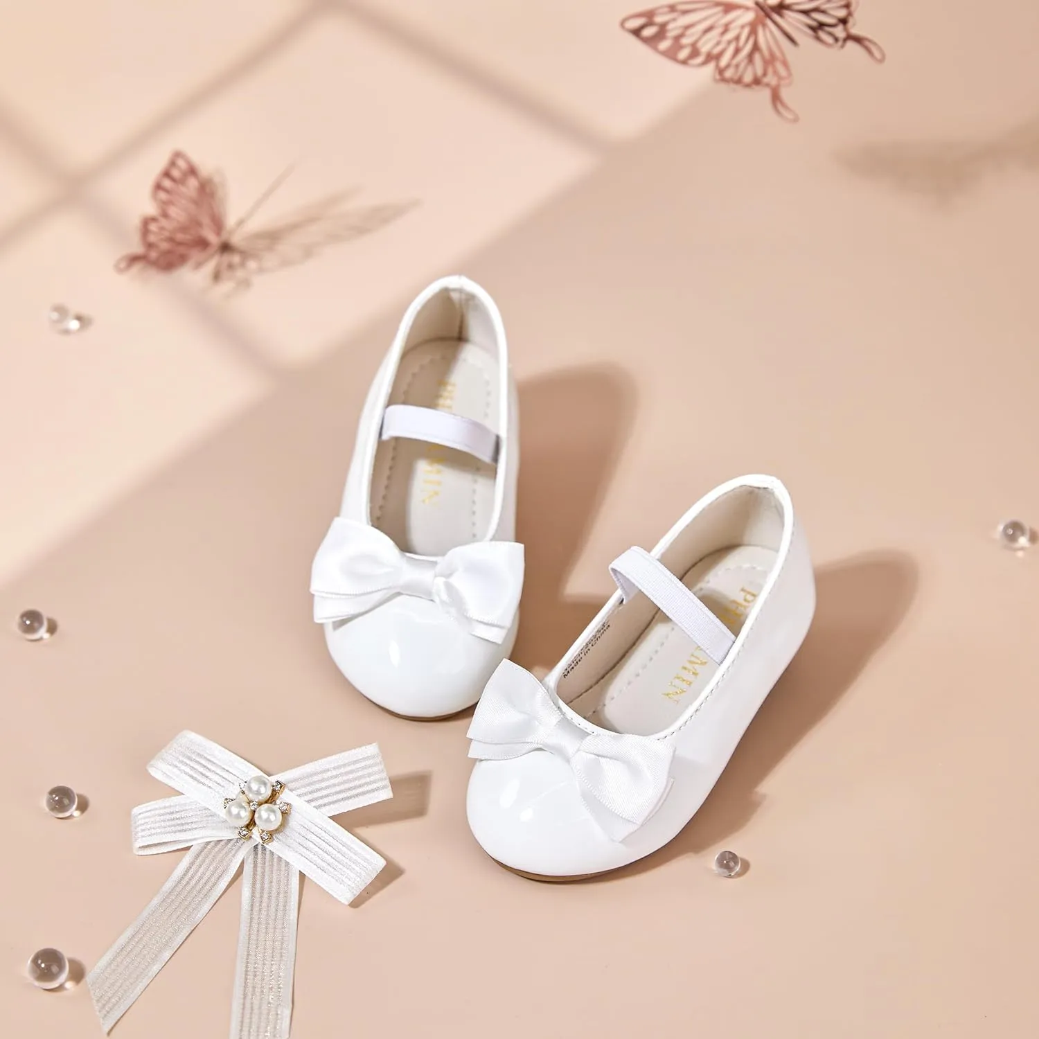 Toddler Flower Girl Dress Shoes - Little Girl Ballet Flats Bow Wedding Party