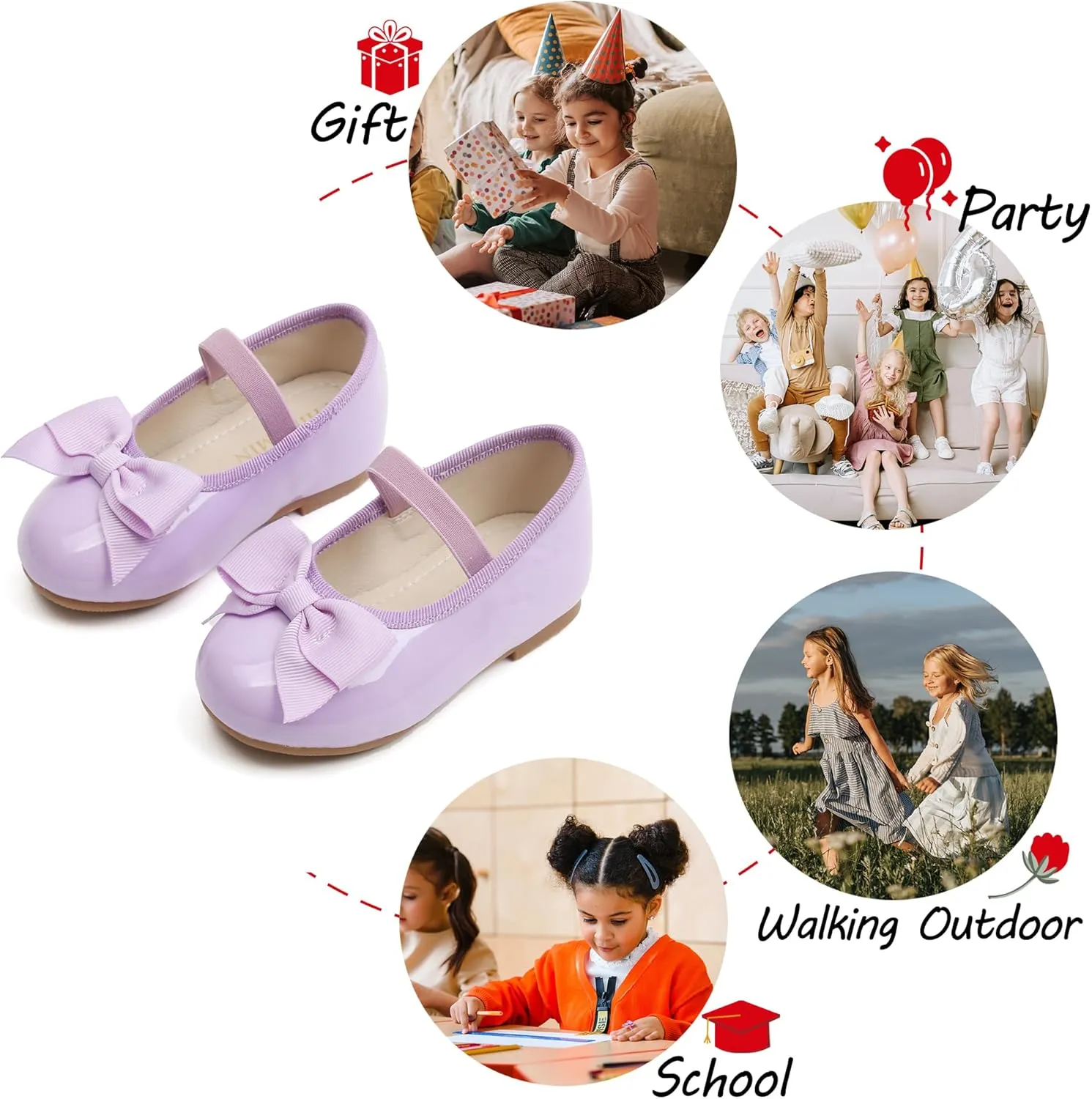 Toddler Flower Girl Dress Shoes - Little Girl Ballet Flats Bow Wedding Party