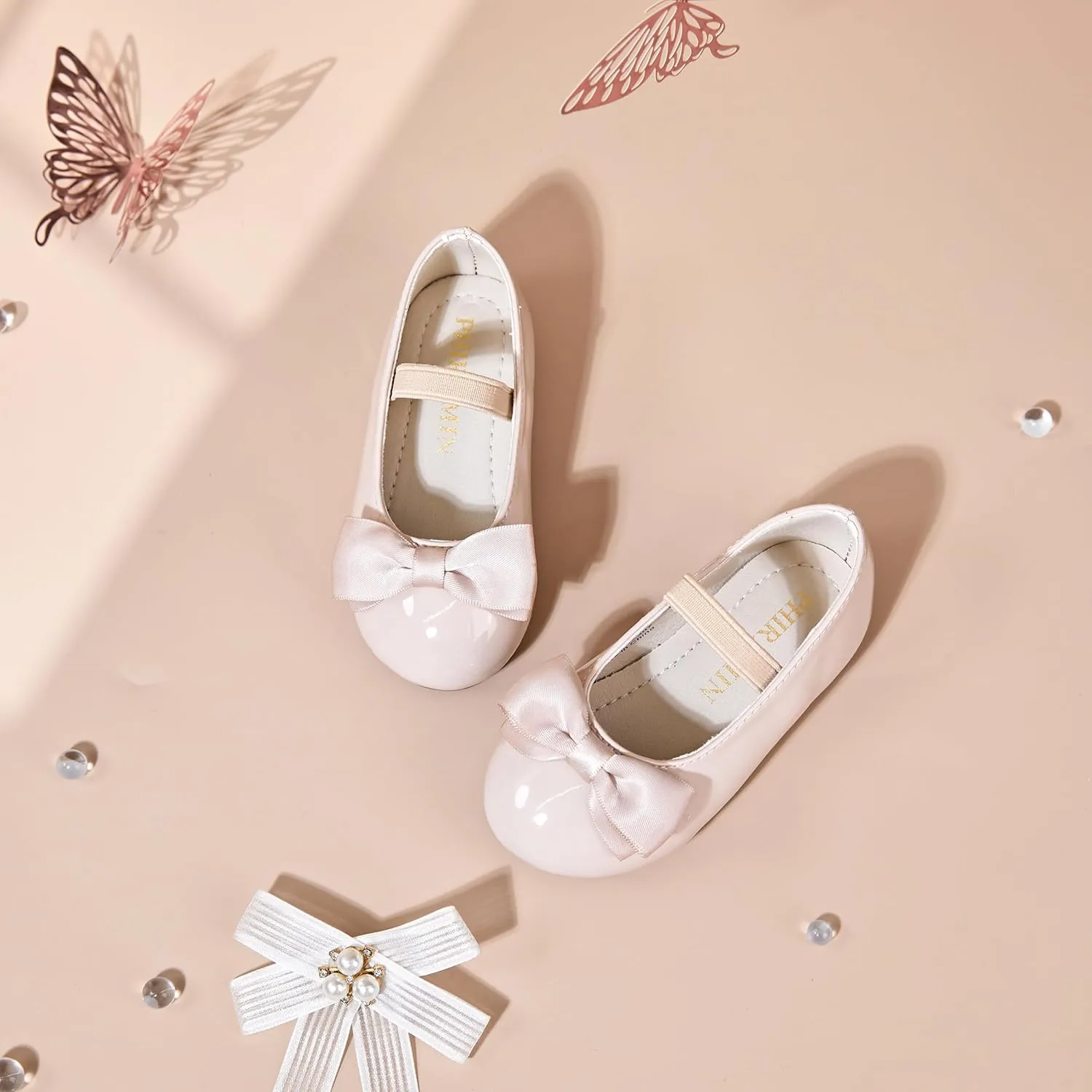 Toddler Flower Girl Dress Shoes - Little Girl Ballet Flats Bow Wedding Party