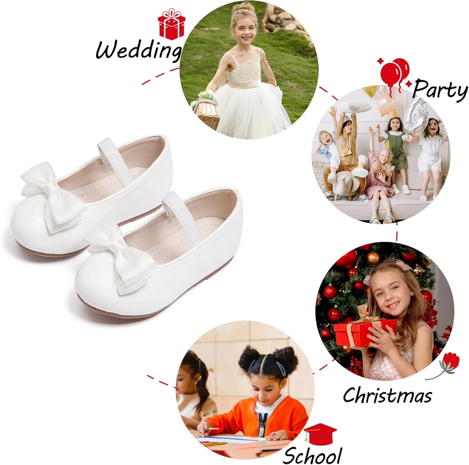 Toddler Flower Girl Dress Shoes - Little Girl Ballet Flats Bow Wedding Party