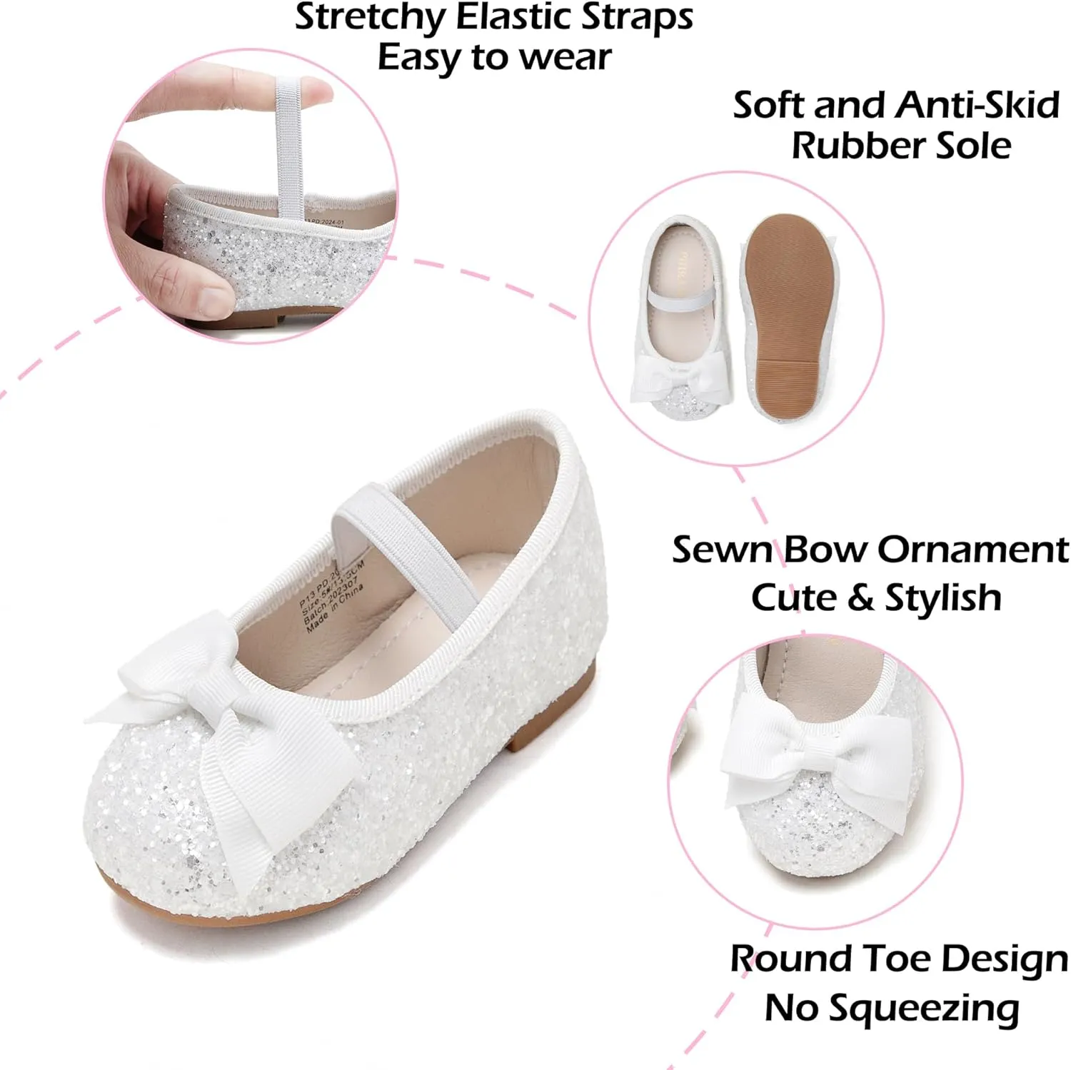 Toddler Flower Girl Dress Shoes - Little Girl Ballet Flats Bow Wedding Party