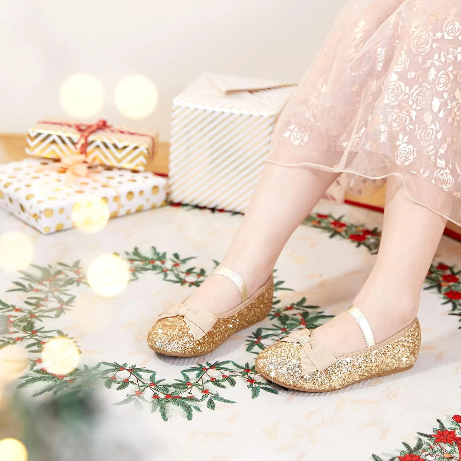 Toddler Flower Girl Dress Shoes - Little Girl Ballet Flats Bow Wedding Party