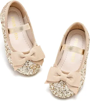 Toddler Flower Girl Dress Shoes - Little Girl Ballet Flats Bow Wedding Party