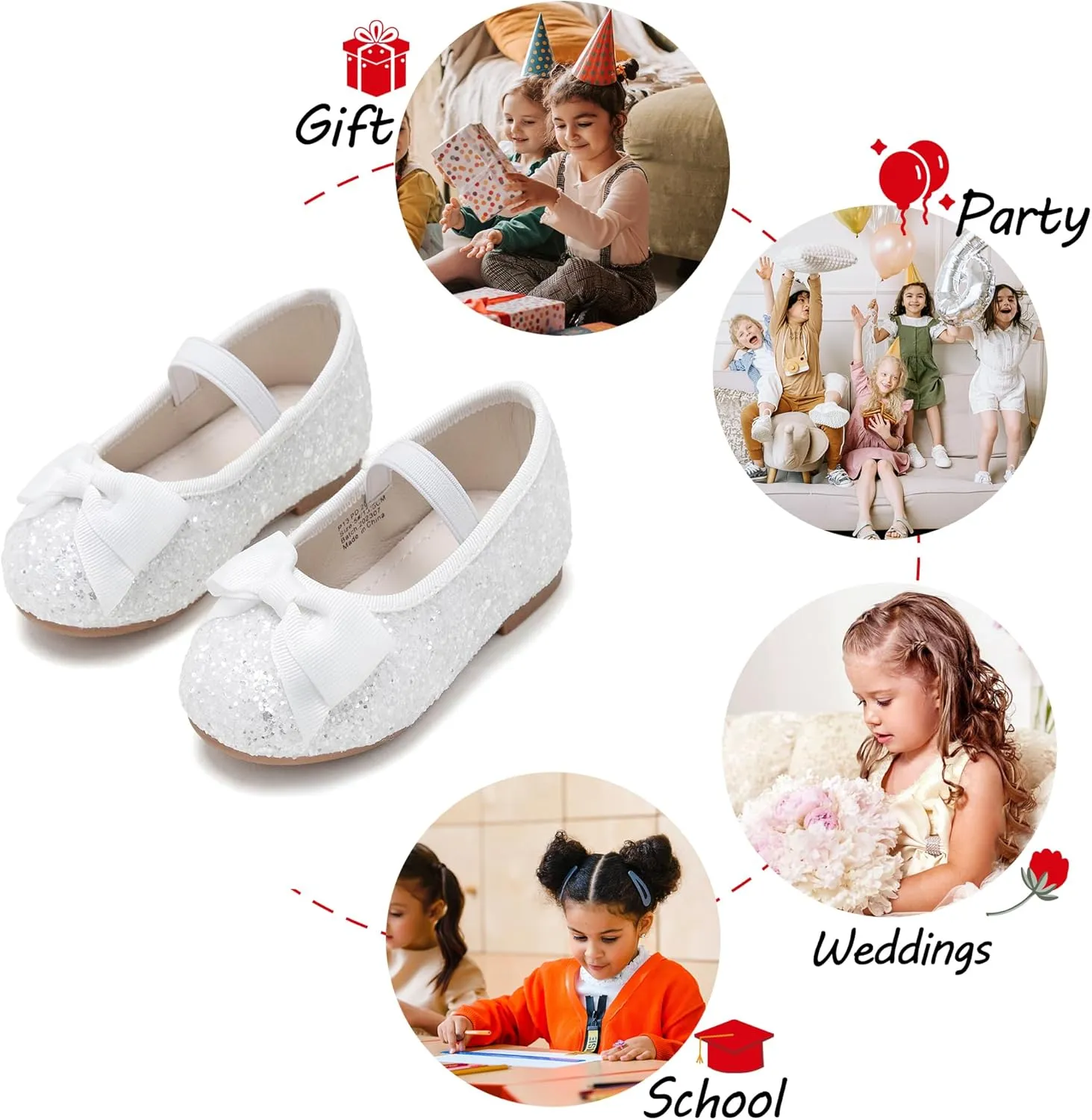 Toddler Flower Girl Dress Shoes - Little Girl Ballet Flats Bow Wedding Party
