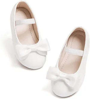 Toddler Flower Girl Dress Shoes - Little Girl Ballet Flats Bow Wedding Party