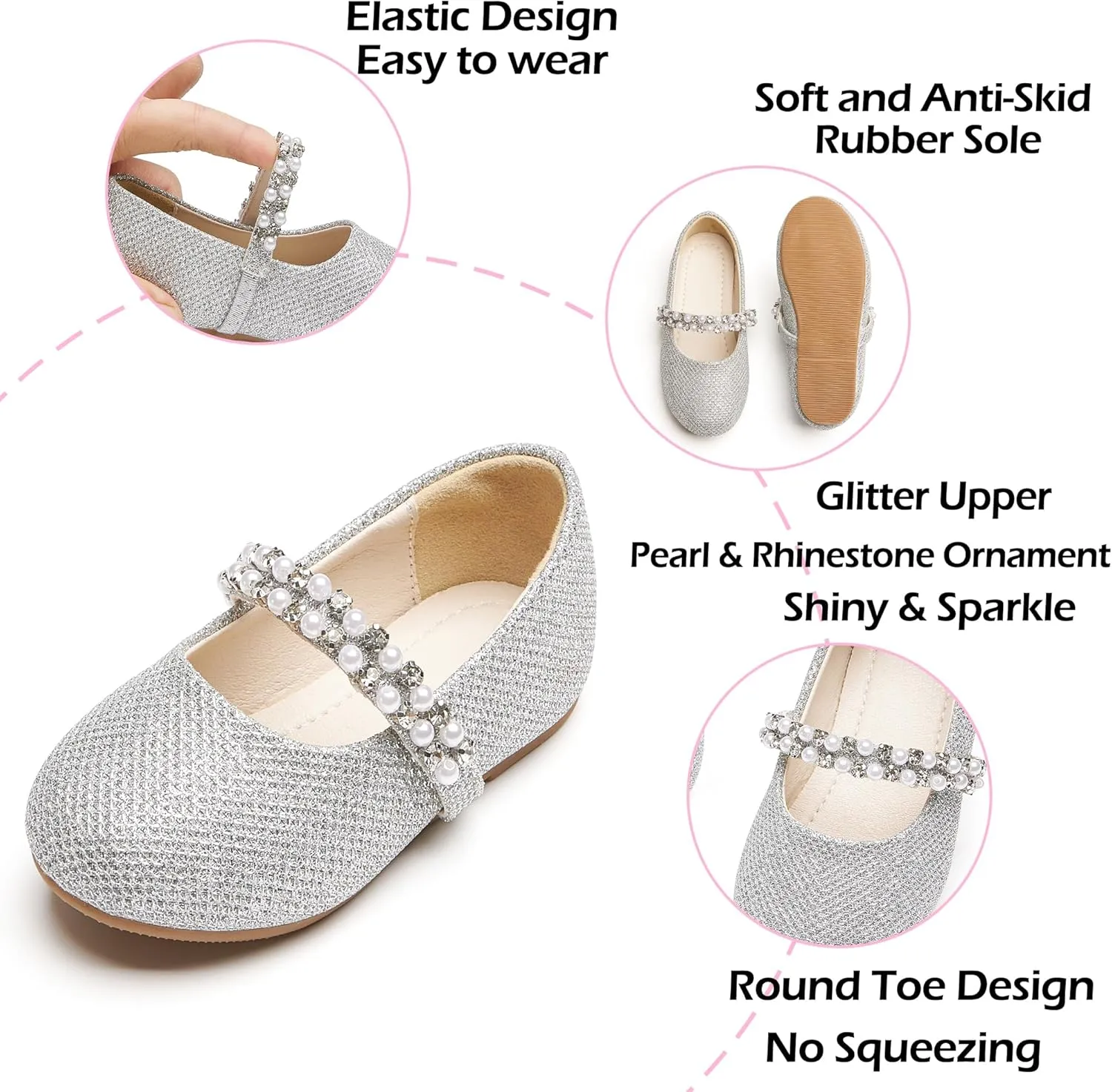 Toddler Flower Girl Dress Shoes - Little Girl Ballet Flats for Wedding Party