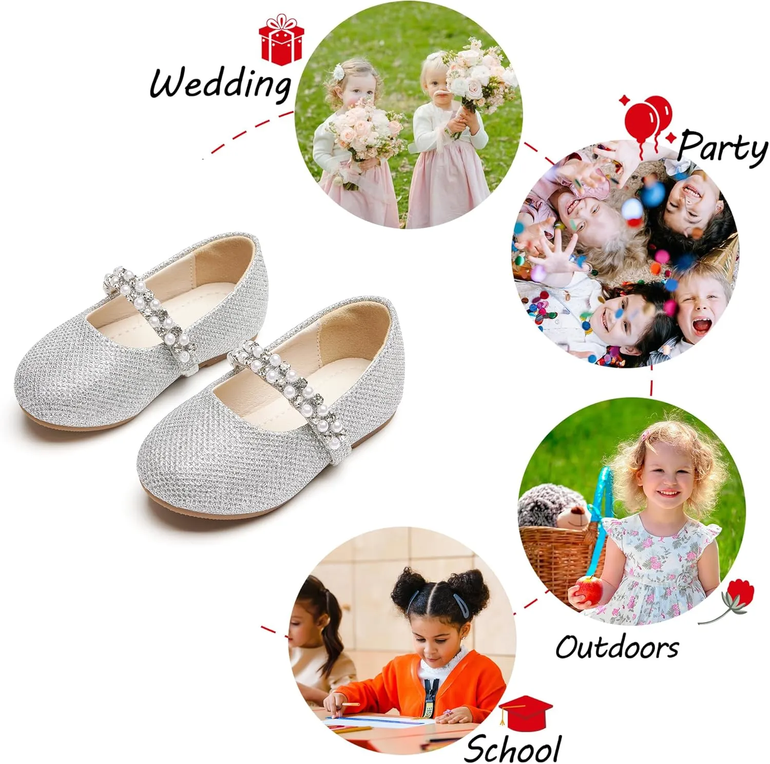 Toddler Flower Girl Dress Shoes - Little Girl Ballet Flats for Wedding Party