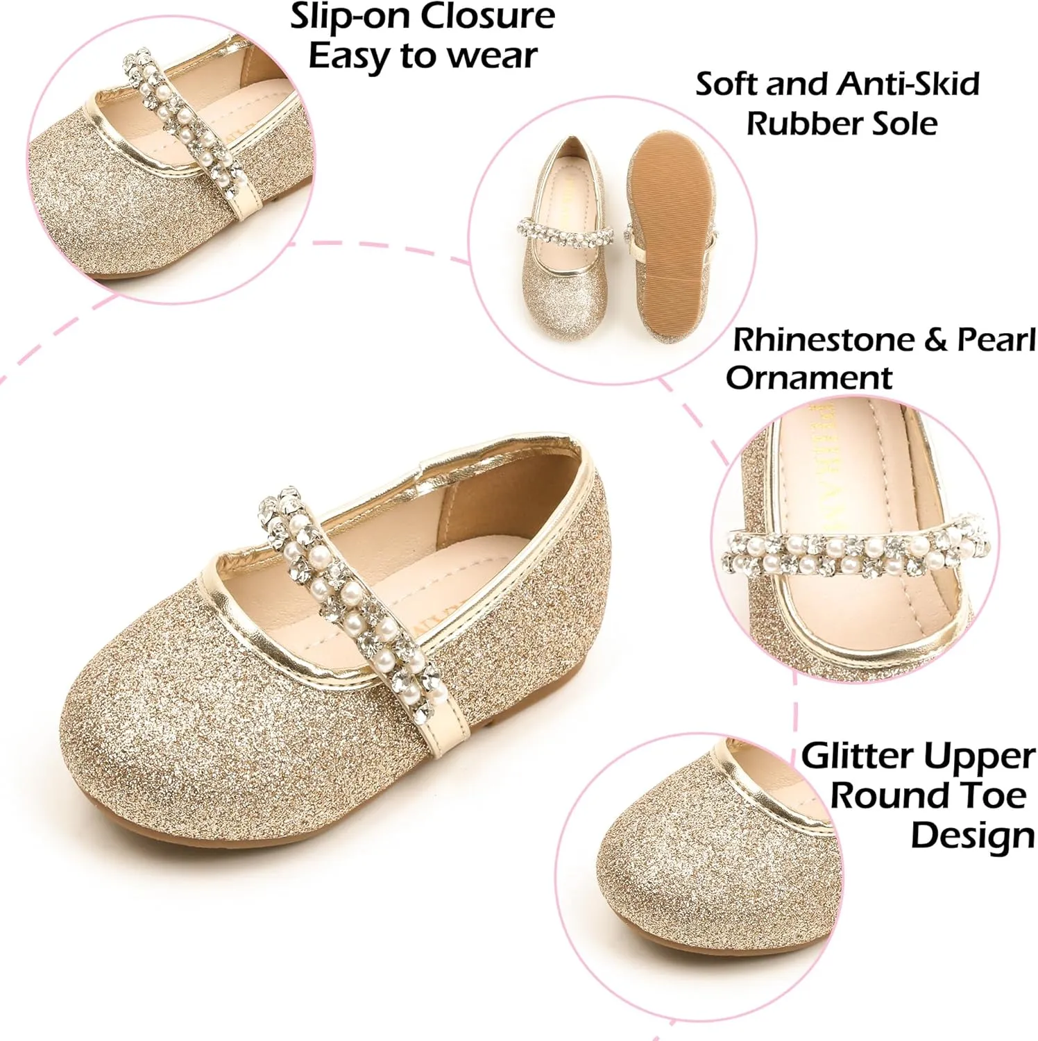 Toddler Flower Girl Dress Shoes - Little Girl Ballet Flats for Wedding Party