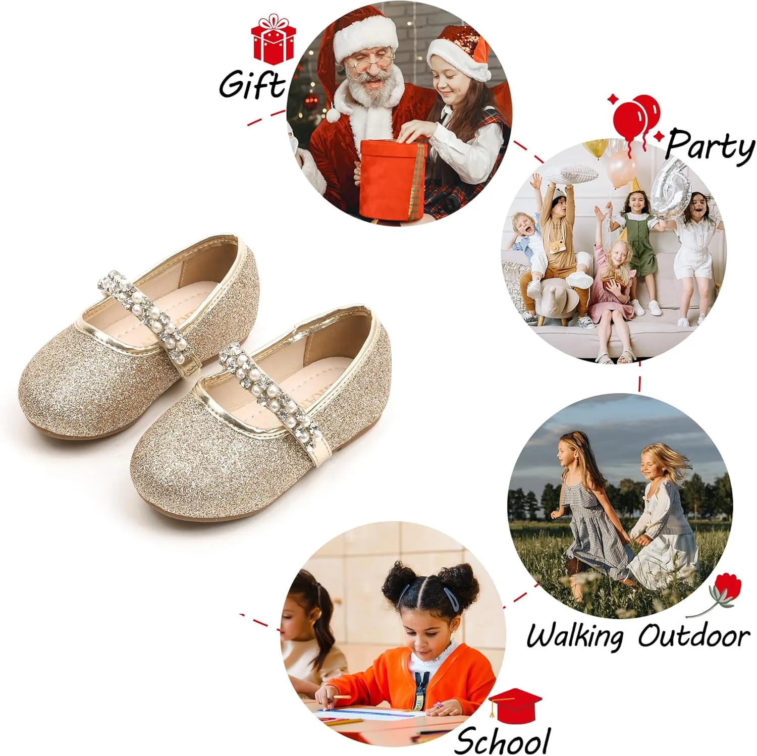 Toddler Flower Girl Dress Shoes - Little Girl Ballet Flats for Wedding Party
