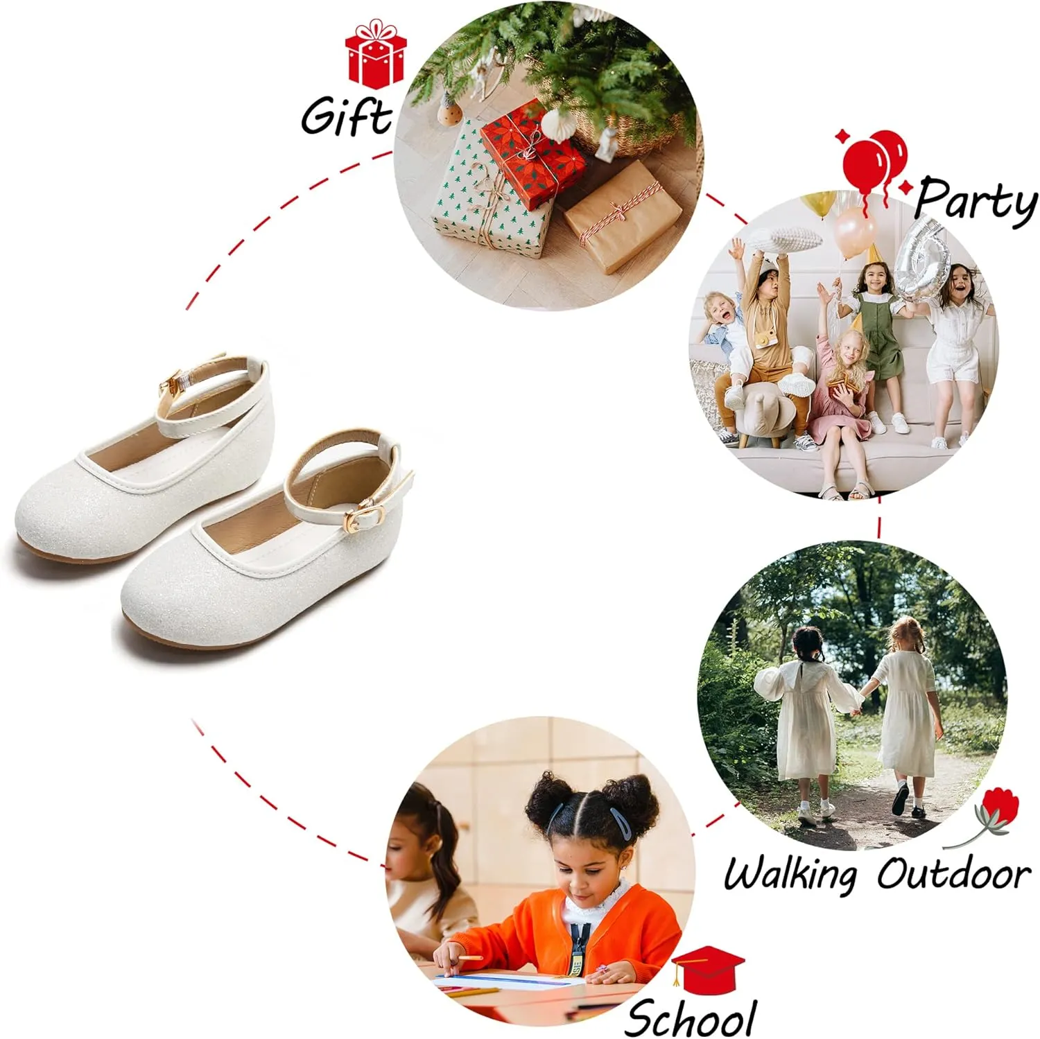Toddler Flower Girl Dress Shoes - Little Girl Ballet Flats Sparkly Wedding Party