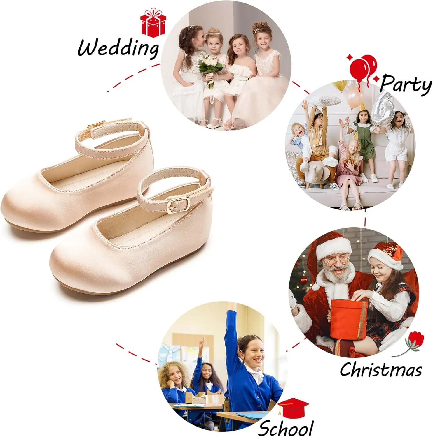 Toddler Flower Girl Dress Shoes - Little Girl Ballet Flats Sparkly Wedding Party