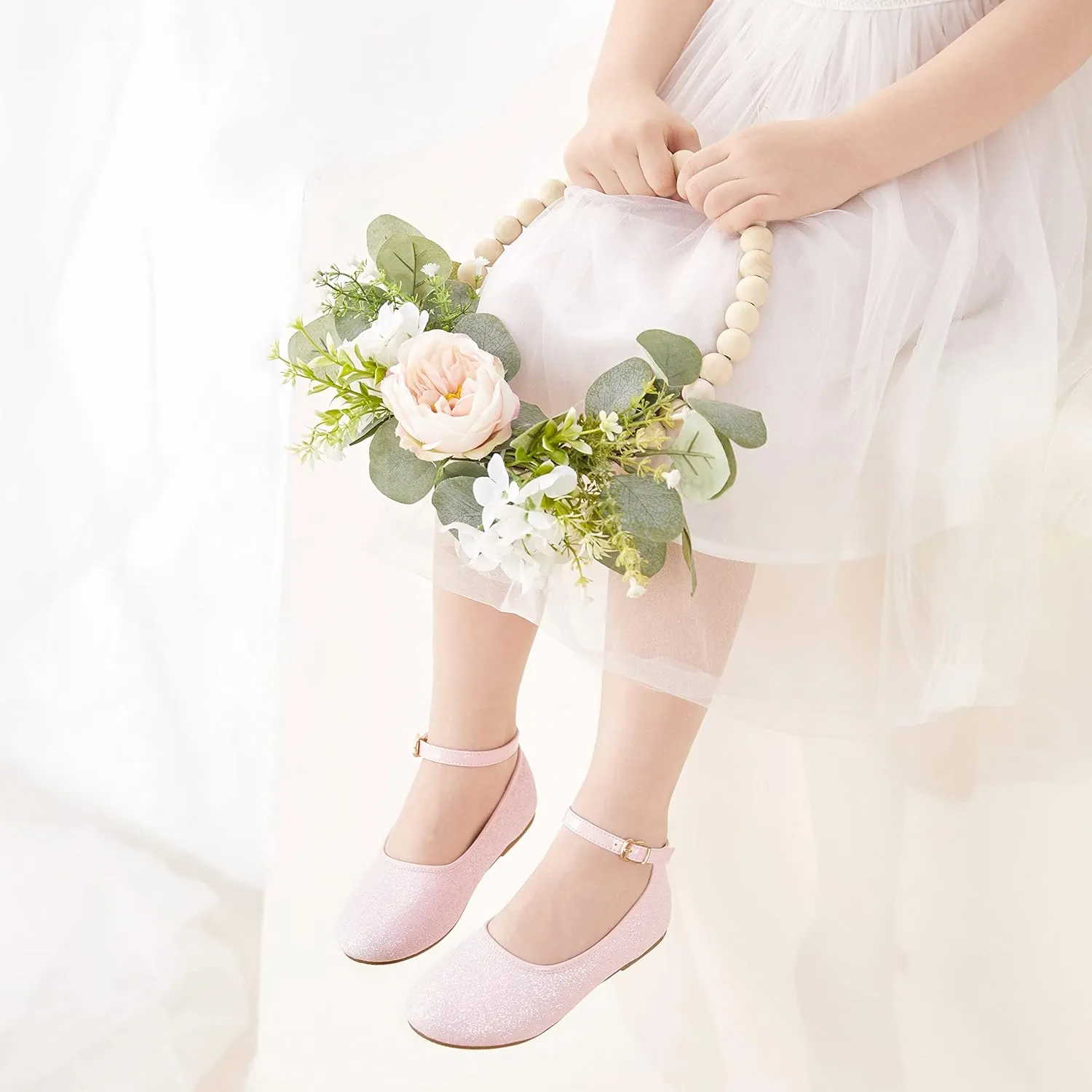 Toddler Flower Girl Dress Shoes - Little Girl Ballet Flats Sparkly Wedding Party