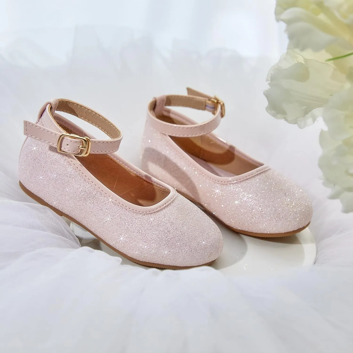 Toddler Flower Girl Dress Shoes - Little Girl Ballet Flats Sparkly Wedding Party