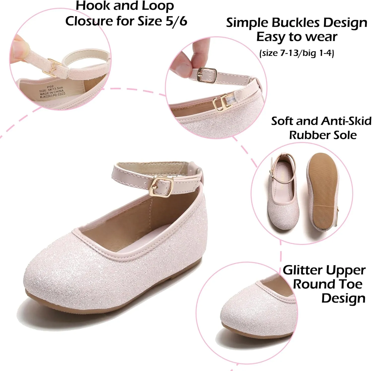 Toddler Flower Girl Dress Shoes - Little Girl Ballet Flats Sparkly Wedding Party