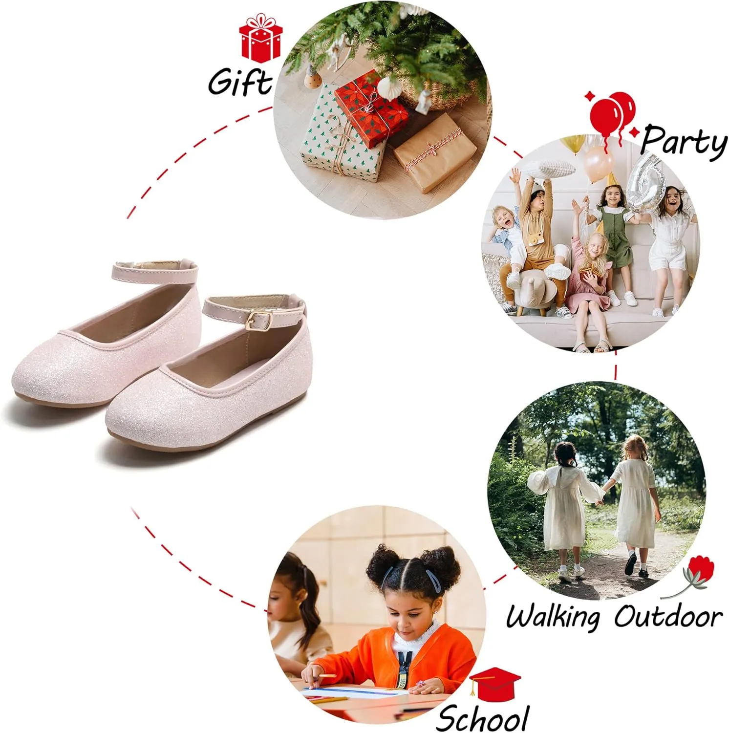 Toddler Flower Girl Dress Shoes - Little Girl Ballet Flats Sparkly Wedding Party